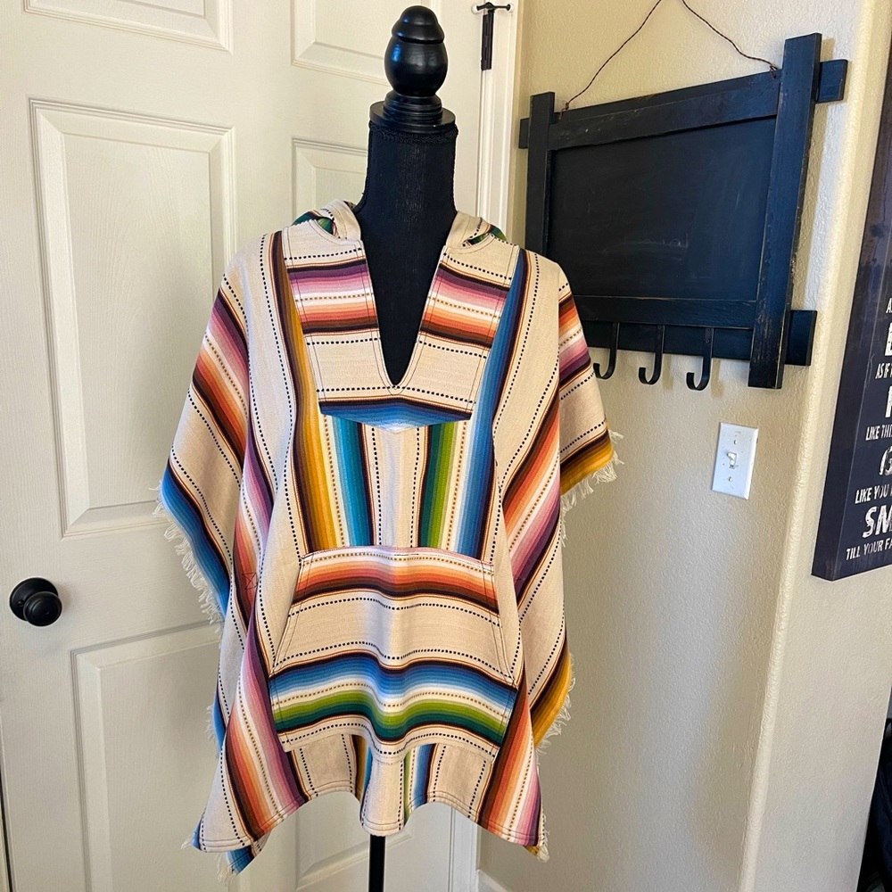 Free People Mountain Jam Poncho Ivory Combo